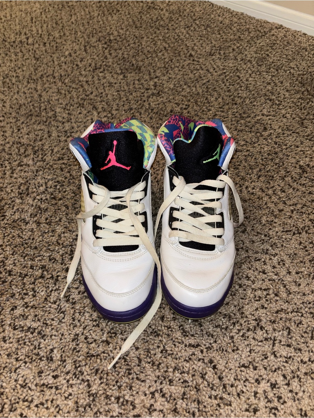 Jordan White Sneakers with Purple and Multicolor Inner Lining